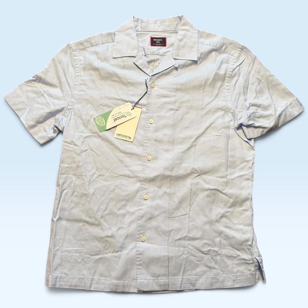 UNTUCKit Shirt Mens Small Light Blue Solid Hughes Short Sleeve Button Front